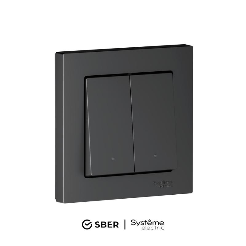 AtlasDesign SMART Карбон Выключатель 2-клавишный с подсветкой, Zigbee, сх.5, L+N, 10А, механизм