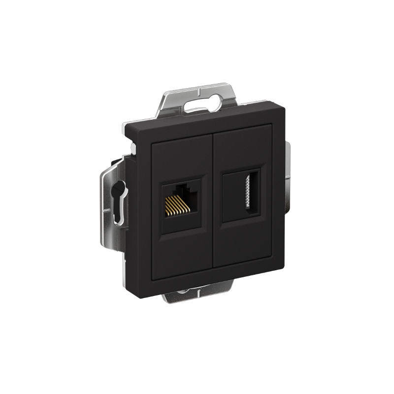 AtlasDesign Карбон Розетка 2-ая HDMI+RJ45, кат.5Е, механизм