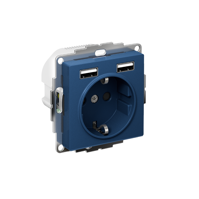AtlasDesign Аквамарин Розетка 16А c 2 USB A+A, 5В/2,4А, 2х5В/1,2А, механизм