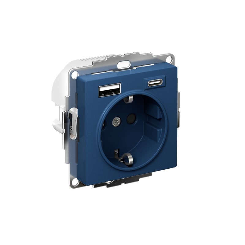 AtlasDesign Аквамарин Розетка 16А c 2 USB A+C, 5В/2,4А/3,0А, 2х5В/1,5А, механизм
