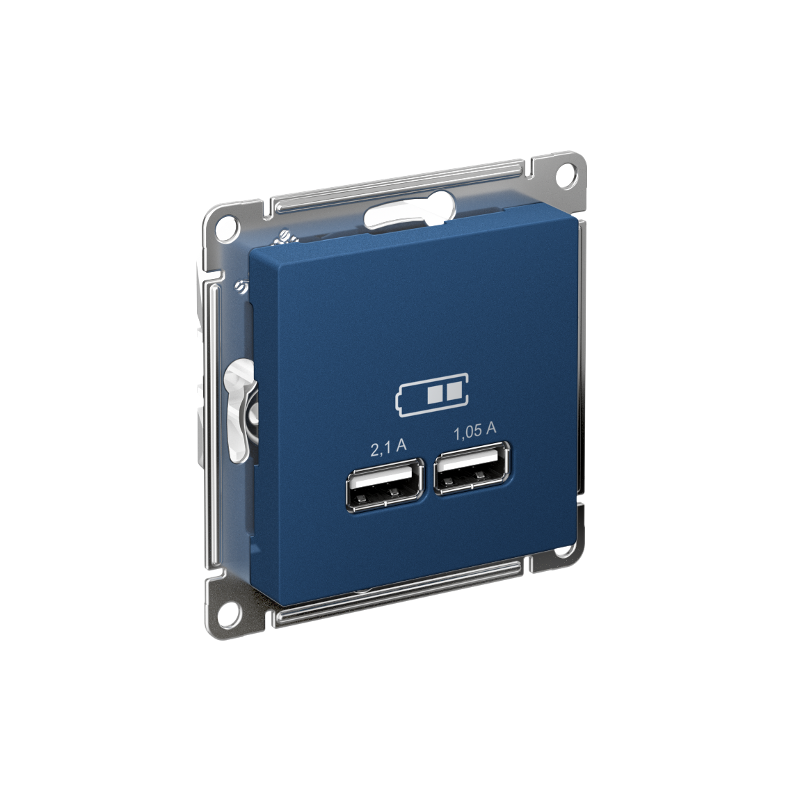 AtlasDesign Аквамарин USB Розетка A+A, 5В/2,1 А, 2х5В/1,05 А, механизм
