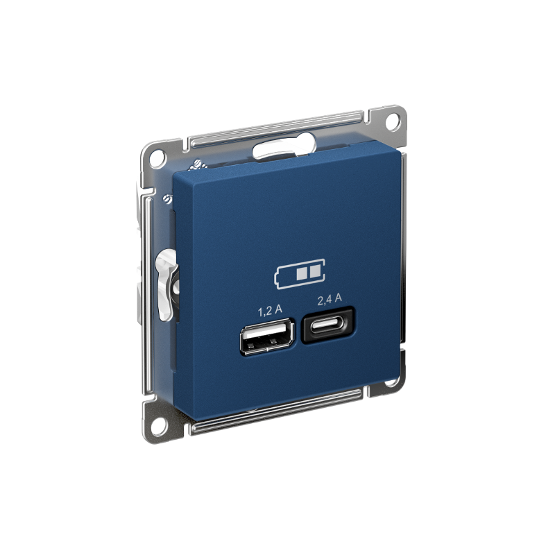 AtlasDesign Аквамарин USB Розетка A+С, 5В/2,4А, 2х5В/1,2А, механизм