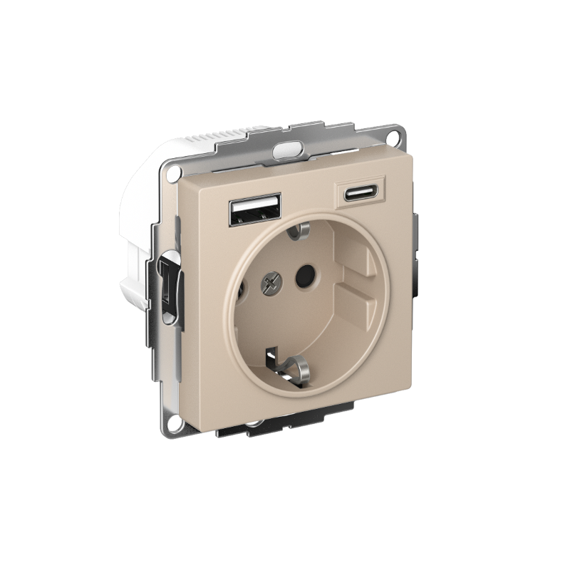 AtlasDesign Песочный Розетка 16А c 2 USB A+C, 5В/2,4А/3,0А, 2х5В/1,5А, механизм