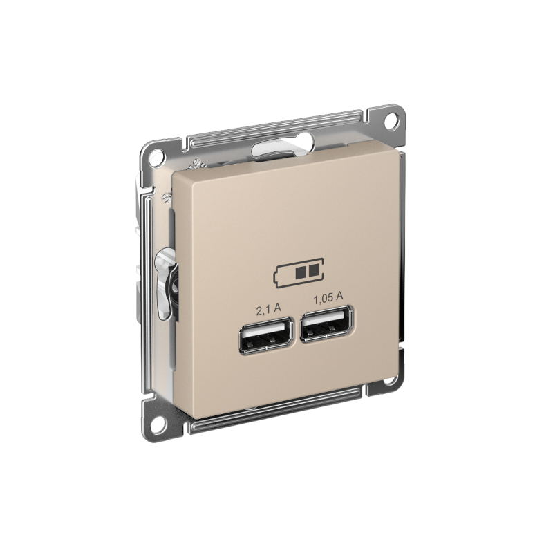 AtlasDesign Песочный USB Розетка A+A, 5В/2,1 А, 2х5В/1,05 А, механизм