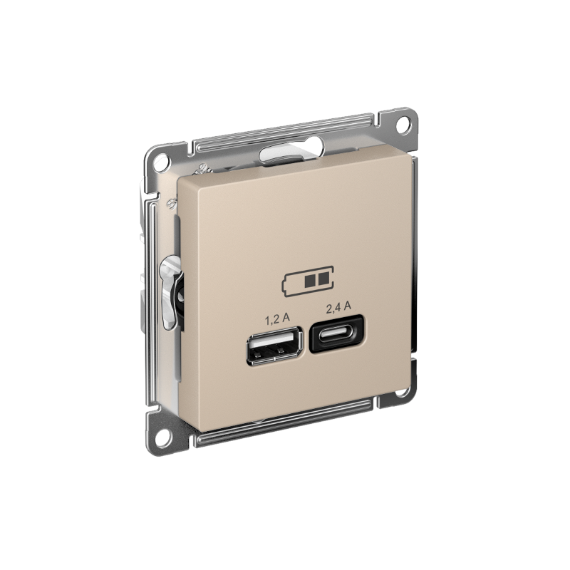 AtlasDesign Песочный USB Розетка A+С, 5В/2,4А, 2х5В/1,2А, механизм