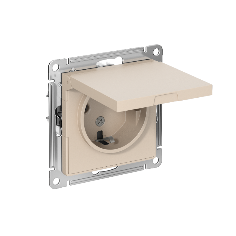 AtlasDesign Песочный Розетка с заземлением со шторками с крышкой, 16А, IP20, механизм
