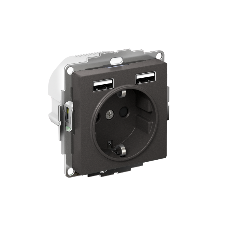 AtlasDesign Базальт Розетка 16А с 2 USB A+A, 5В/2,4А, 2х5В/1,2А, механизм