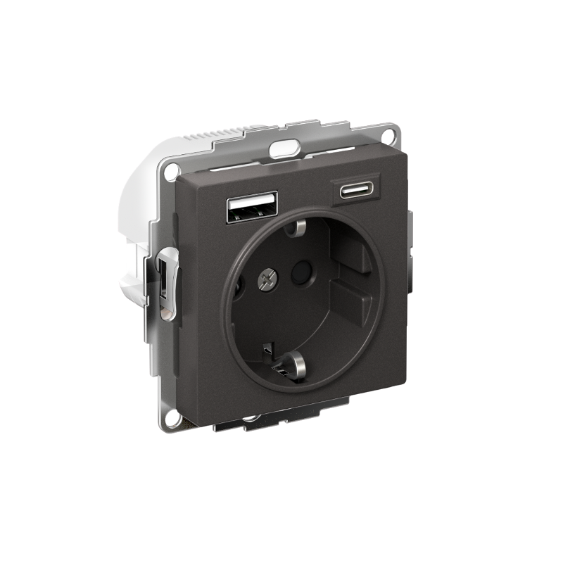 AtlasDesign Базальт Розетка 16А с 2 USB A+C, 5В/2,4А/3,0А, 2х5В/1,5А, механизм