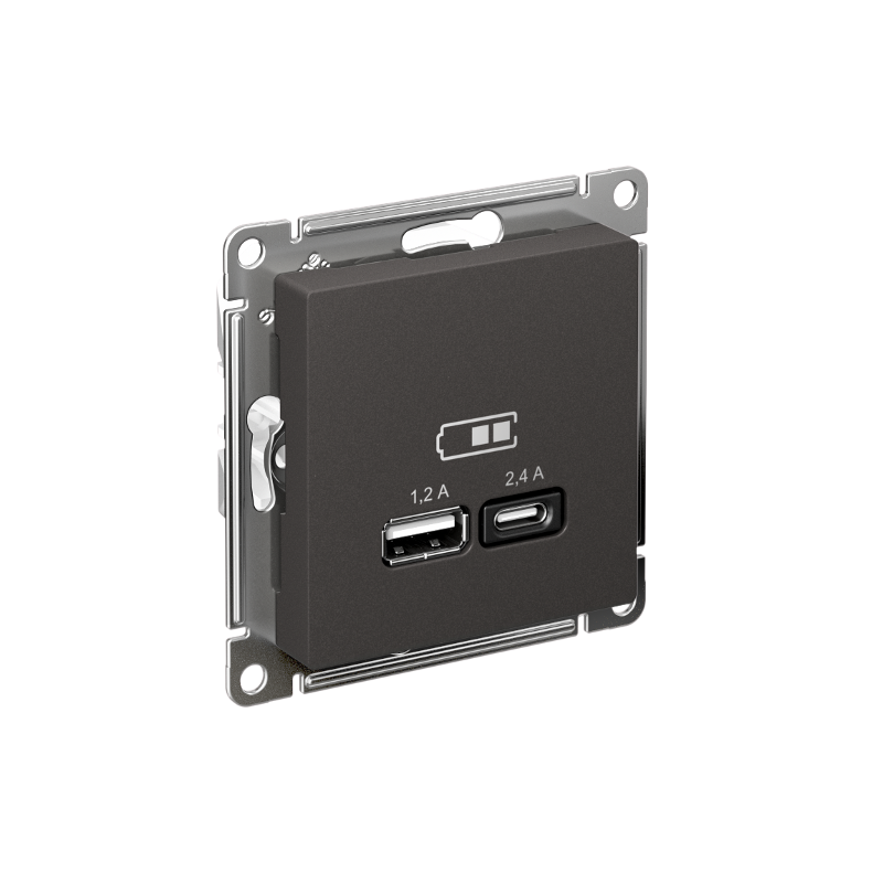 AtlasDesign Базальт USB Розетка А+С, 5В/2,4 А, 2х5В/1,2 А, механизм