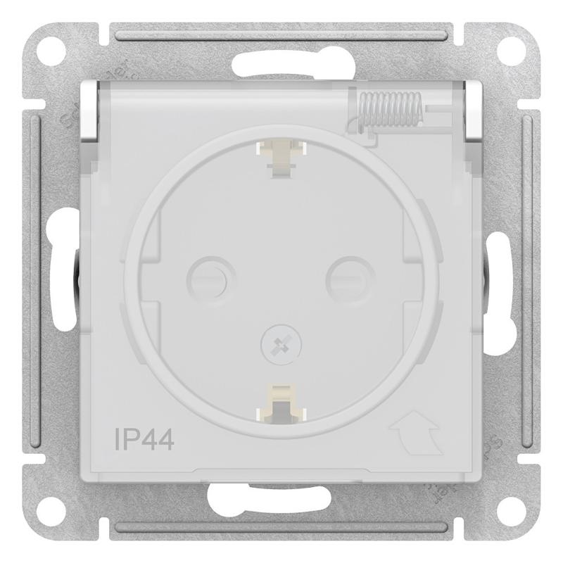 AtlasDesign Aqua Белый Розетка с заземлением со шторками с крышкой, 16А, IP44, механизм