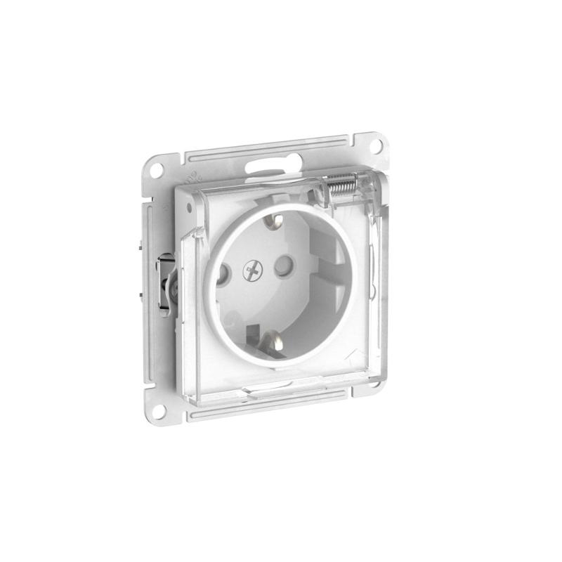 AtlasDesign Aqua Белый Розетка с заземлением со шторками с прозрачной крышкой,16А, IP44, механизм, быстрозажимные клеммы,БЕЛЫЙ