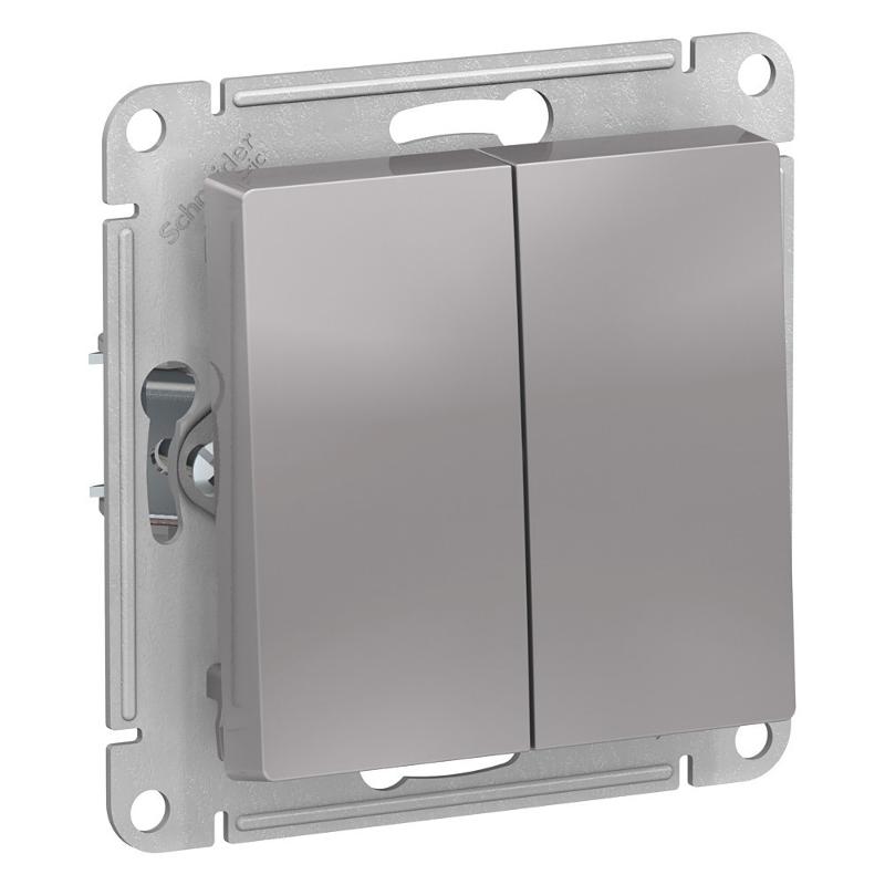 AtlasDesign Aqua Выключатель 2-клавишный, IP44, сх.5, 10АХ, механизм, Алюминий