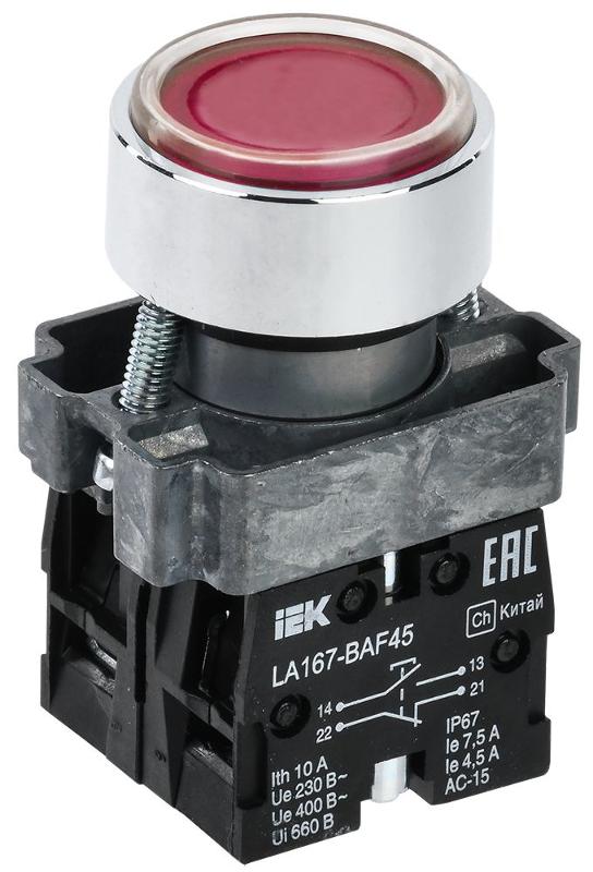 Кнопка LA167-BAF45 d=22мм 1з+1р красная