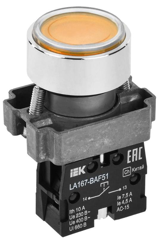 Кнопка LA167-BAF51 d=22мм 1з желтая
