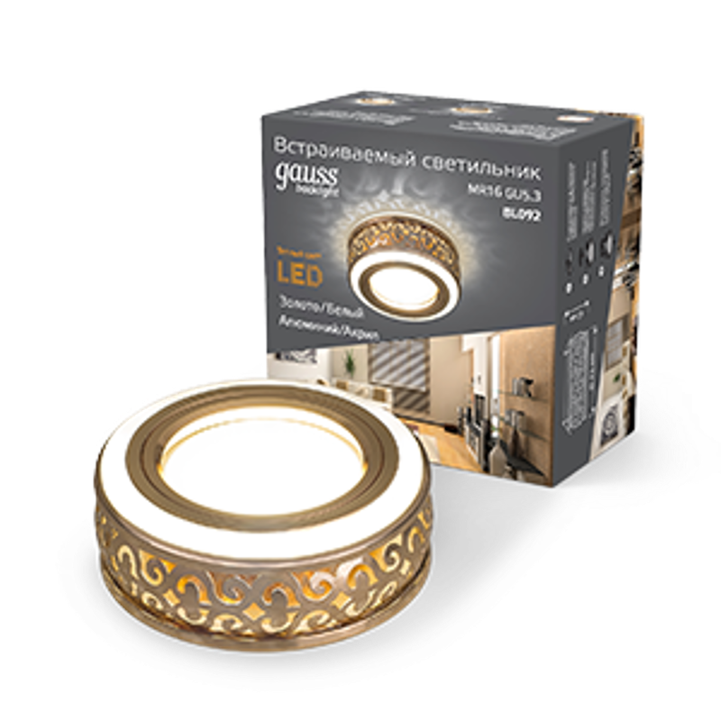 Светильник  Backlight BL092 Кругл. Золото/Белый, Gu5.3, 3W, LED 3000K 1/30