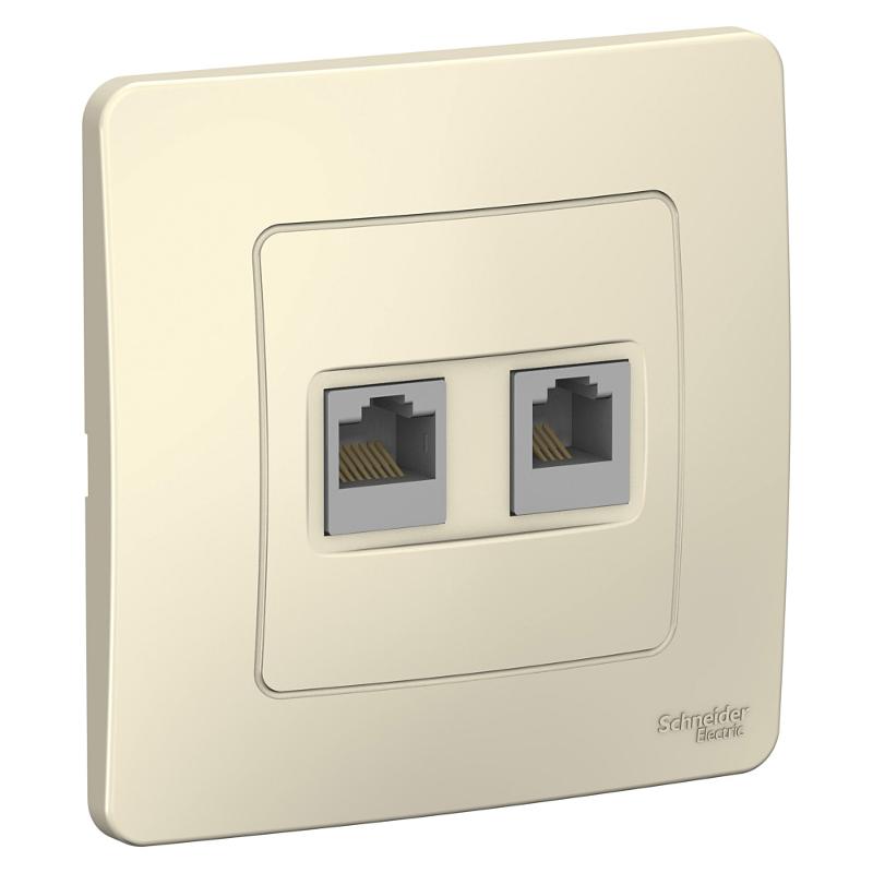 Blanca Молочный С/У Розетка 2-ая КОМП/ТЛФ, RJ45+RJ11