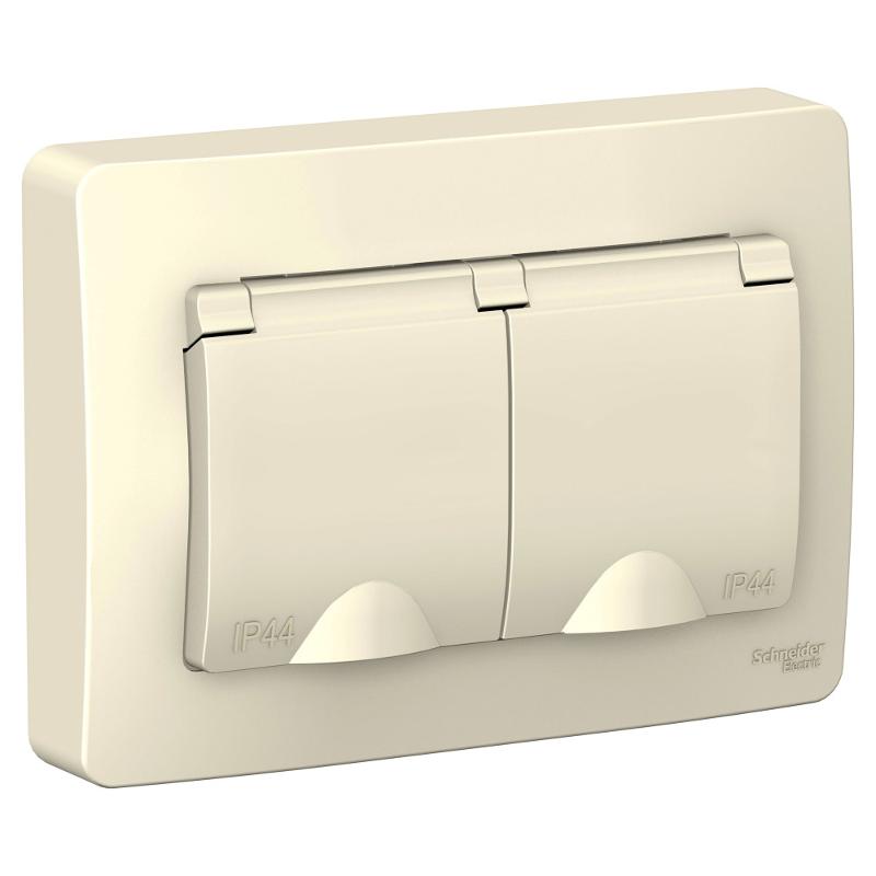 Blanca Молочный С/У Розетка 2-ая с заземлением со шторками IP44, 16А, 250В