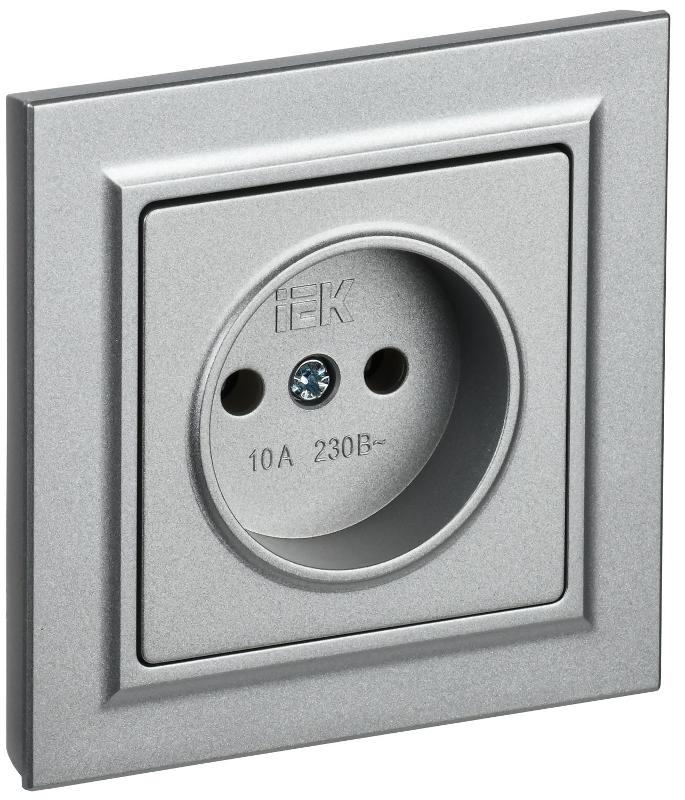 BRITE Розетка без заземления без шторок10А в сборе РСР10-1-0-БрА алюминий