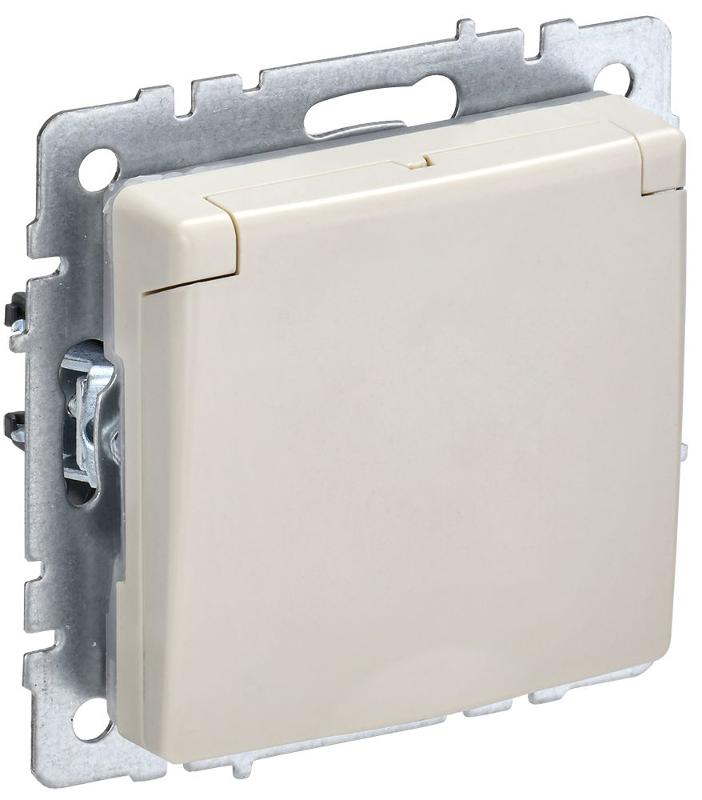 BRITE Розетка с заземлением со шторками с кр. 16А IP44 РСбш10-3-44-БрКр бежевый