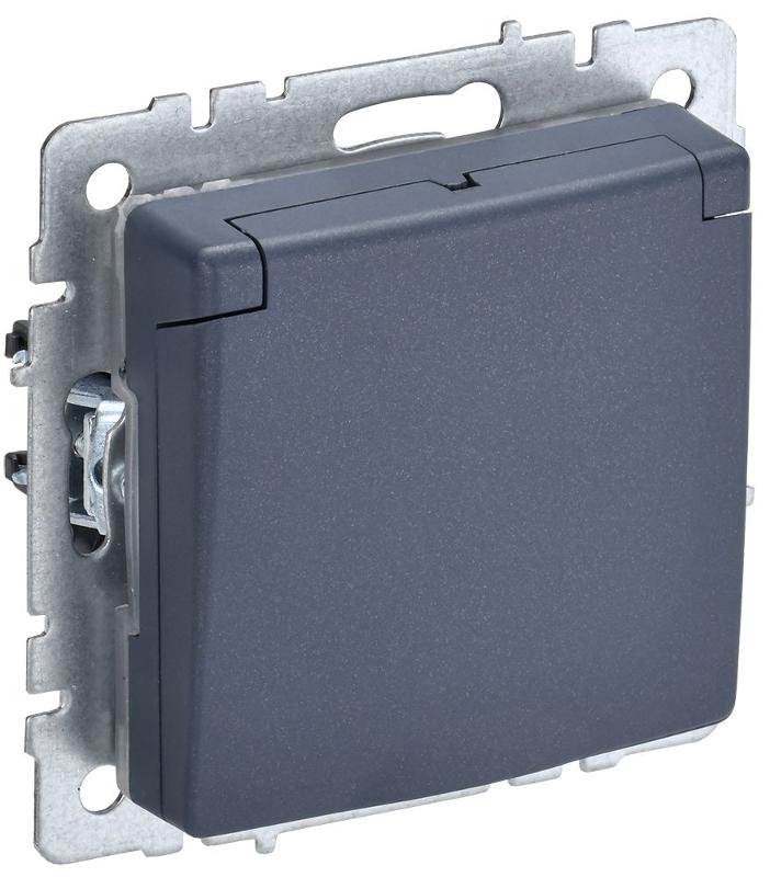 BRITE Розетка с заземлением со шторками с кр. 16А IP44 РСбш10-3-44-БрМ маренго