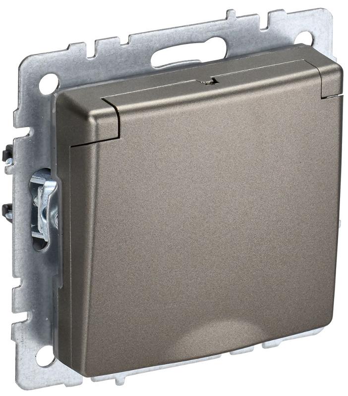 BRITE Розетка с заземлением со шторками с кр. 16А IP44 РСбш10-3-44-БрШ шампань