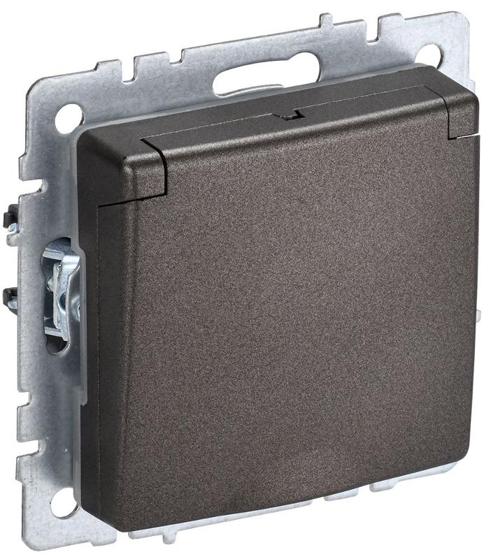BRITE Розетка с заземлением со шторками с кр. 16А IP44 РСбш10-3-44-БрТБ темная бронза