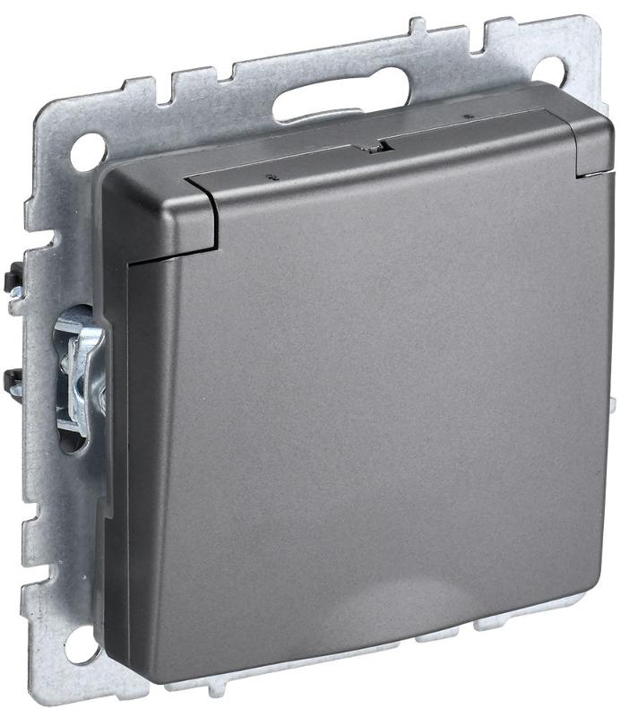 BRITE Розетка с заземлением со шторками с кр. 16А IP44 РСбш10-3-44-БрС сталь