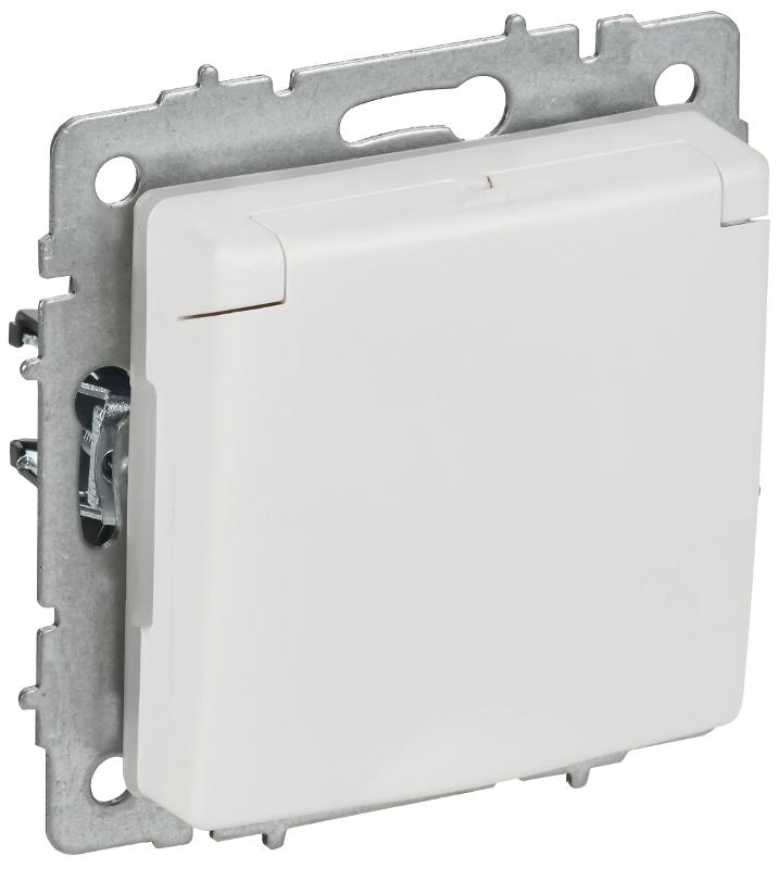 BRITE Розетка 1-местная с заземлением с защитными шторками и крышкой 16А IP44 РСбш10-3-44-БрАБ арктический белый