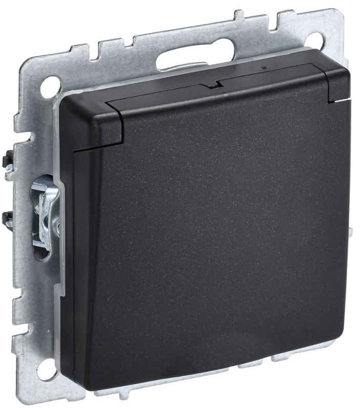 BRITE Розетка с заземлением со шторками с крышкой 16А IP20 РСбш10-3-БрЧ черный