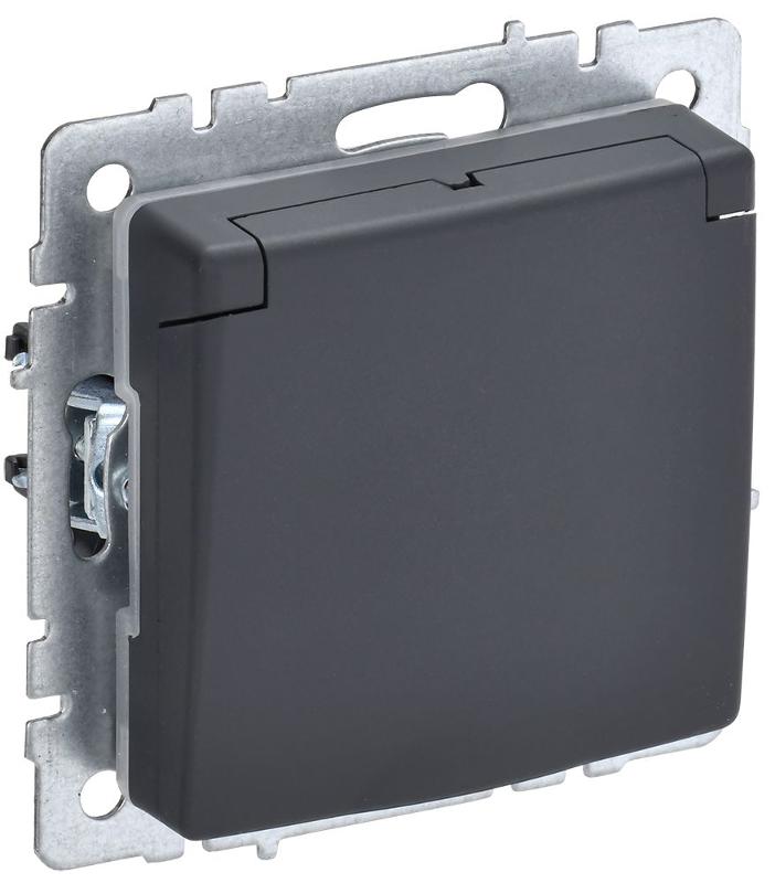 BRITE Розетка с заземлением со шторками с крышкой 16А IP20 РСбш10-3-БрГ графит