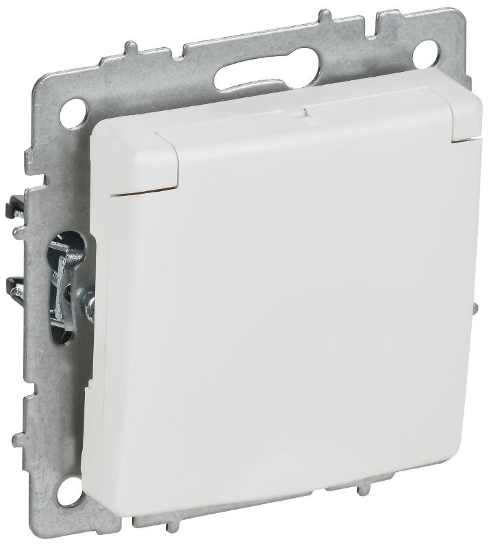 BRITE Розетка 1-местная с заземлением с защитными шторками и крышкой 16А IP20 РСбш10-3-БрАБ арктический белый