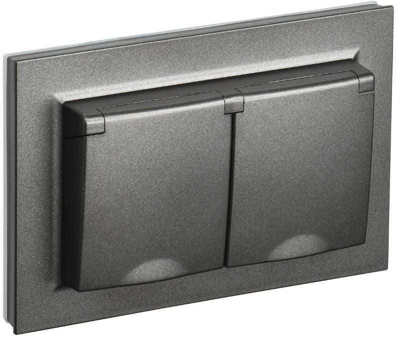BRITE Розетка 2-ая с крышкой 16А в сб IP44 РСбш12-3-44-БрТБ темная бронза