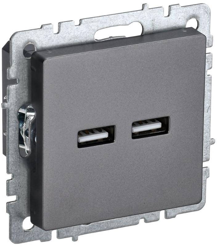 BRITE Розетка USB A+A 3,1А РЮ10-1-БрС сталь