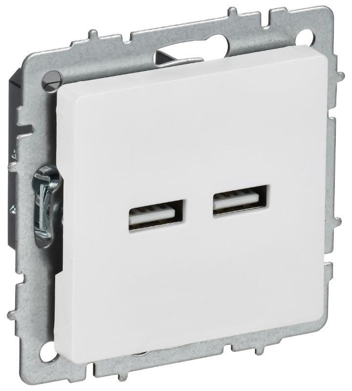 BRITE Розетка USB A+A 5В 3,1А РЮ10-1-БрАБ арктический белый