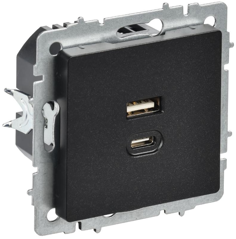BRITE Роз. USB A+C 45Вт высокоск. зар. РЮ11-2-БрЧ черн.