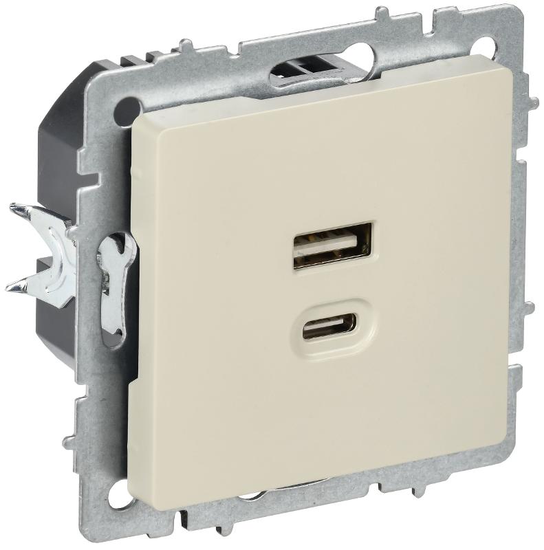 BRITE Роз. USB A+C 45Вт высокоск. зар. РЮ11-2-БрКр беж.