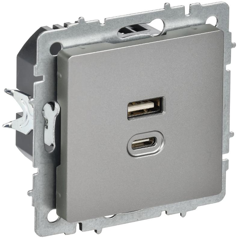 BRITE Роз. USB A+C 45Вт высокоск. зар. РЮ11-2-БрС сталь
