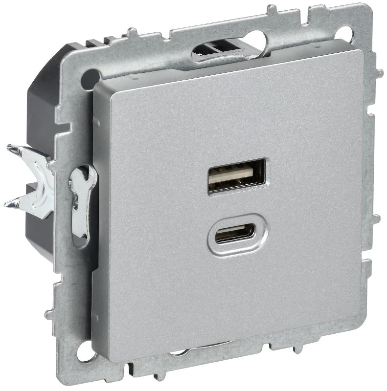 BRITE Роз. USB A+C 45Вт высокоск. зар. РЮ11-2-БрА алюм.