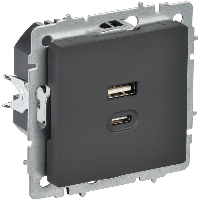 BRITE Роз. USB A+C 45Вт высокоск. зар. РЮ11-2-БрГ граф.