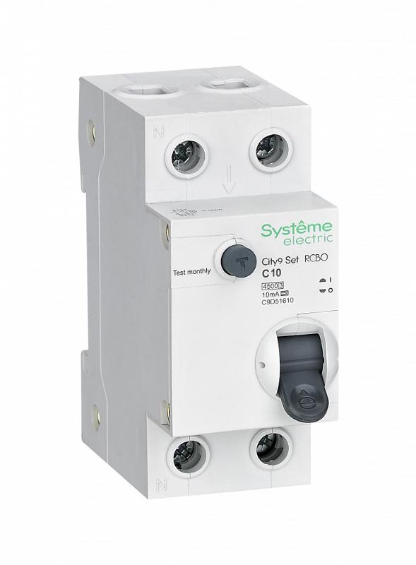 Выключатель автоматический дифференциального тока 1P+N 10А 10мА С Тип-A 4.5kA City9