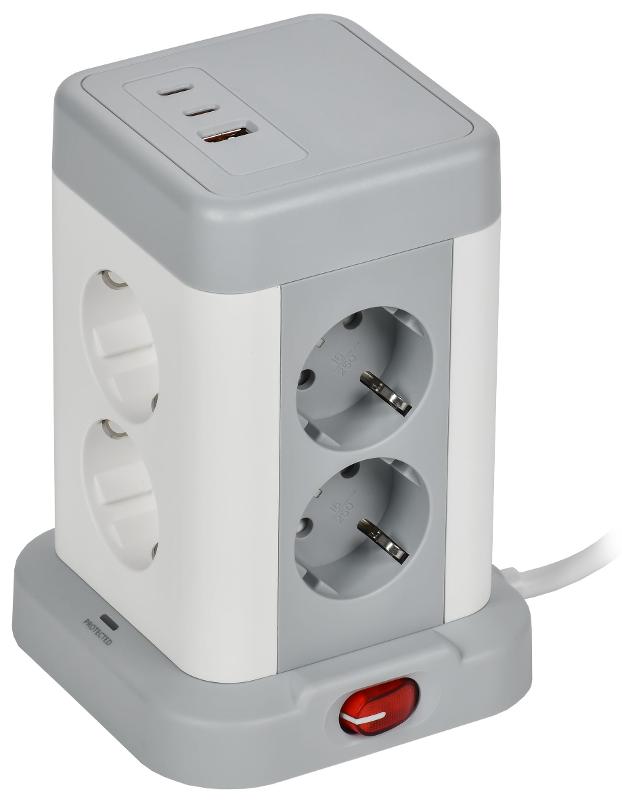 DOMINIC Удлинитель У08K 1,5м 3х1мм2 USB A+C 20Вт сер