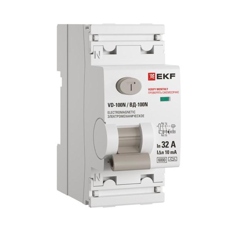 Выключатель дифференциального тока ВД-100N 2P 32А 10мА тип A эл-мех 6кА PROXIMA EKF