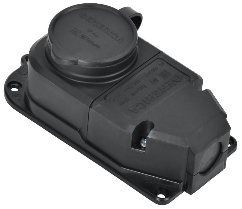 Розетка (колодка) с защит. кр. 16А IP44 черная