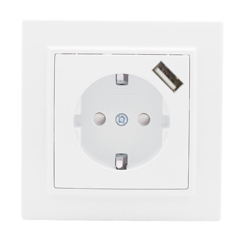 Розетка 1-местная СП с/з Минск 16А белая с защ. штор. с USB  EKF