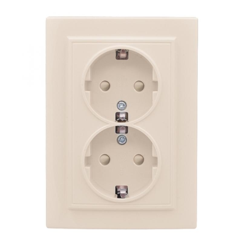 Розетка 2-мест. СП с/з 16А бежевый с защ. штор. Минск EKF