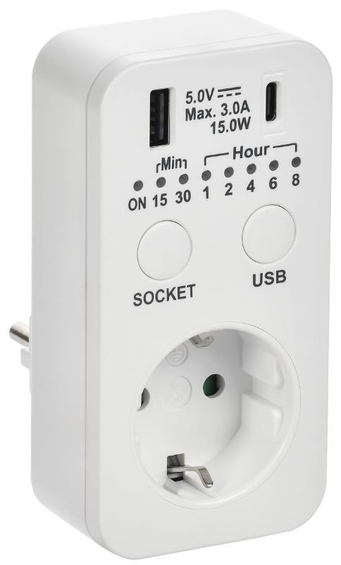 РТЭ-4 Розетка-таймер электр. с USB 15мин-8ч 16А IP20 бел