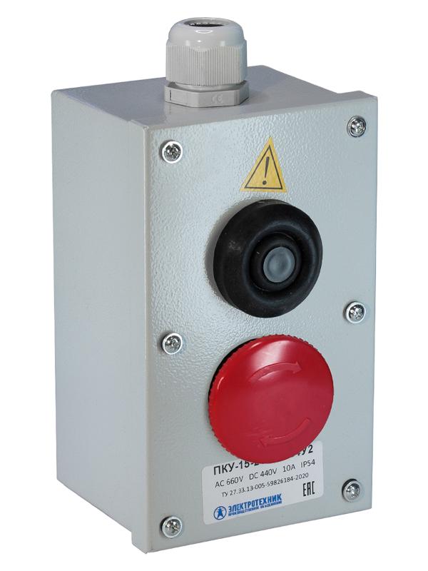 ПКУ-15-21.121-65У2 (D30мм, 1*черная, НО + 1*красная, гриб с фикс., НО+НЗ, PG19, IP65) серия ПРОФИ, пост кнопочный