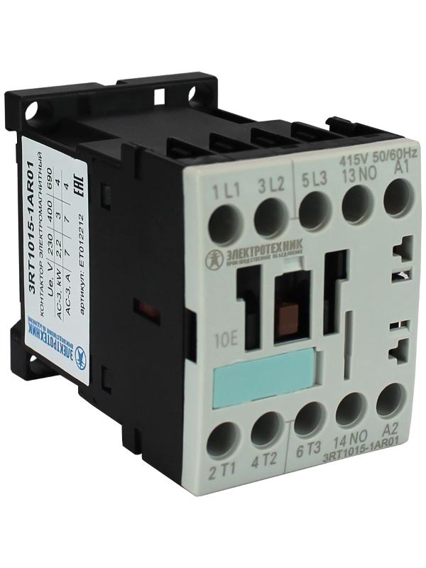 3RT1015-1AR01, 3-пол., 7А, AC-3, 3кВт/400V, 1НО, 415V АС, 50/60Гц, тип. S00, винт. клеммы, IP20, контактор э/м
