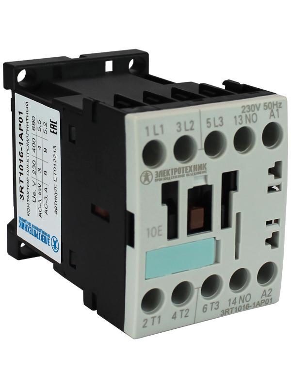 3RT1016-1AP01, 3-пол., 9A, AC-3, 4кВт/400V, 1НO, 230V AC, 50/60Гц, тип. S00, винт. клеммы, IP20, контактор э/м