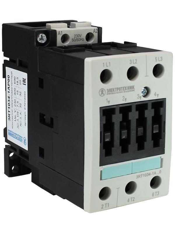 3RT1034-1AP00, 3-пол., 32A, AC-3, 15кВт/400V, 230V AC, 50/60Гц, тип. S2, винт. клеммы, IP20, контактор э/м